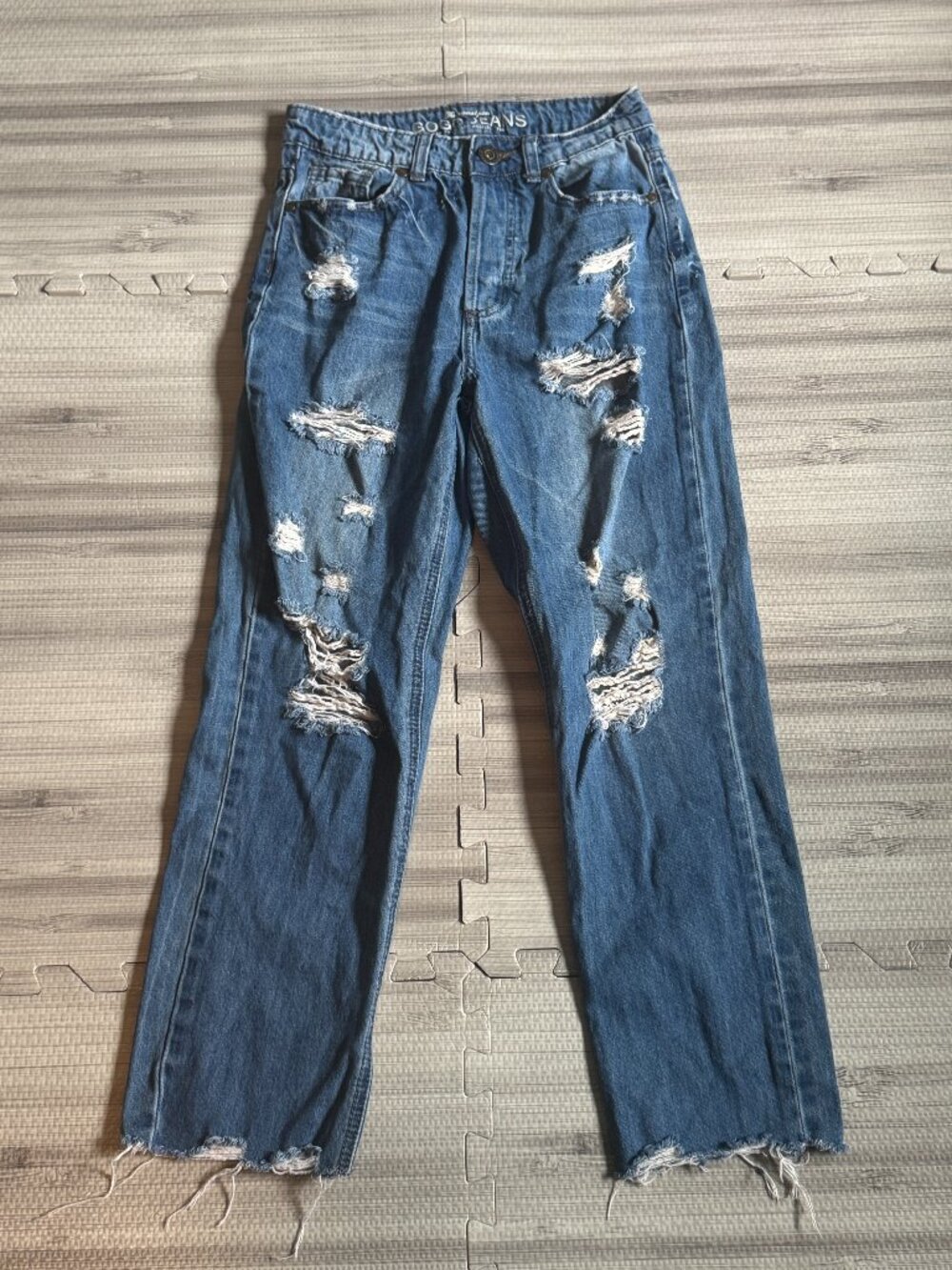 Gogo Jeans Juniors' High Rise Ripped Distressed Boyfriend Ankle Jeans